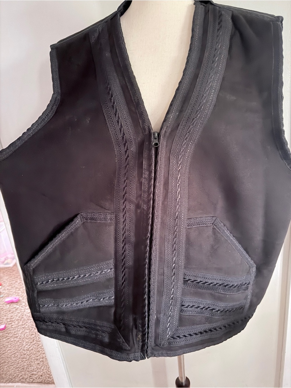 Black Zippered Embroidered Farwa Vest